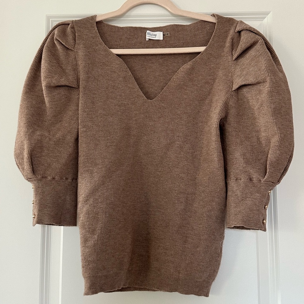 Ribbed Puff Sleeve Sweater
